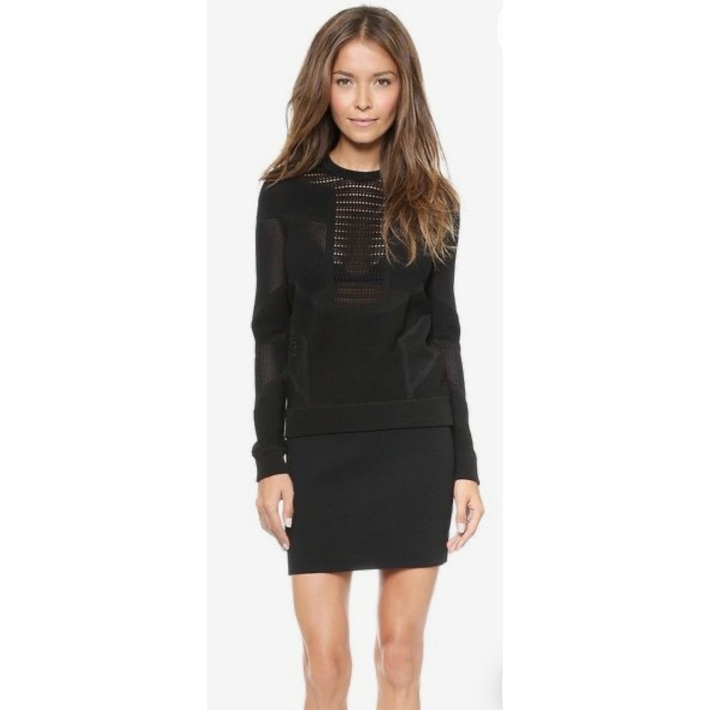Torn by Ronny Kobo Black Pointelle Knit Long Sleeve Crewneck Sweater Size XS